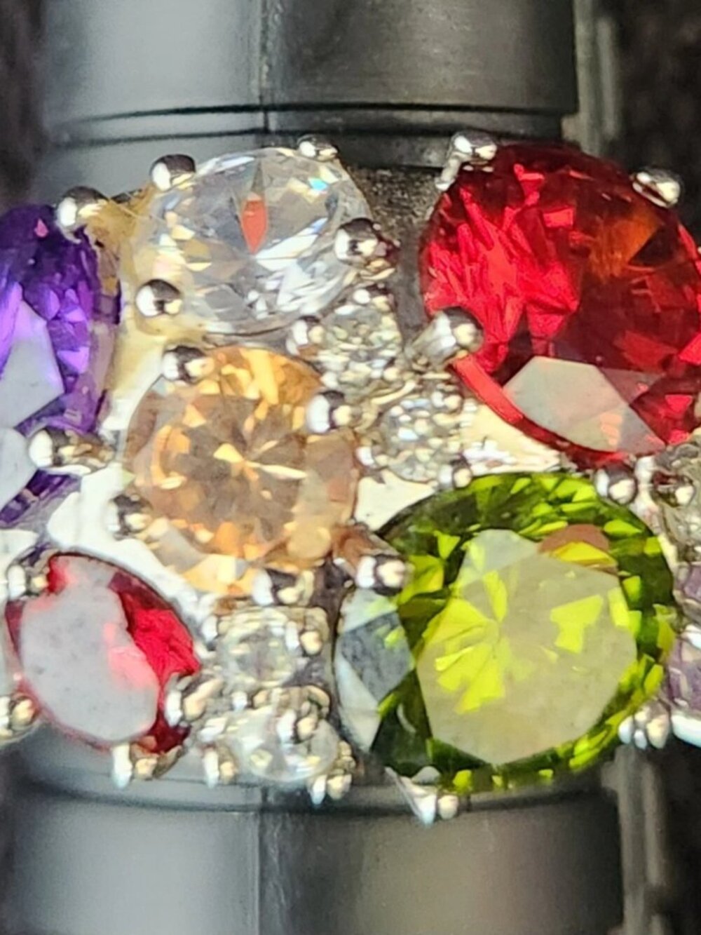 Vtg Nataliya V Collister NVC Multi-color Gems Bold Statement Cocktail Ring Sz 9 - Picture 4 of 14